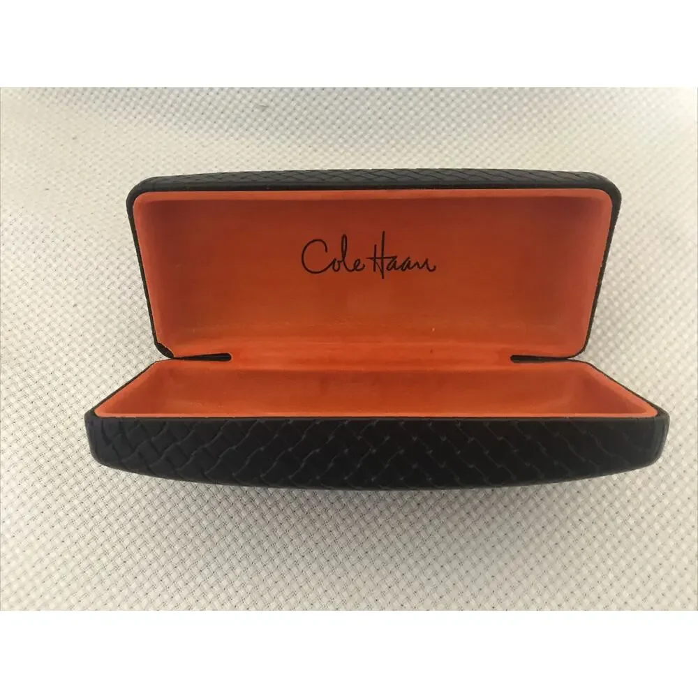 Cole Haan Brown Herringbone Leatherette -Orange Felt Interior Hard Eyeglass Case